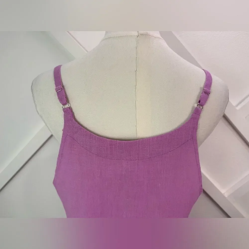 NWT Crown Linen Designs Celine 100% Linen Nightgown Purple Size XS/S